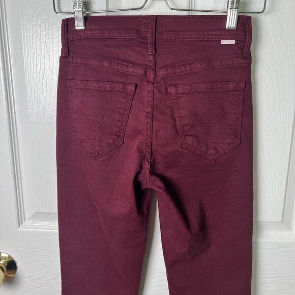 Mother Cotton The Rascal Sliced Up Heel Jeans in Burgundy 25 - Picture 9 of 13